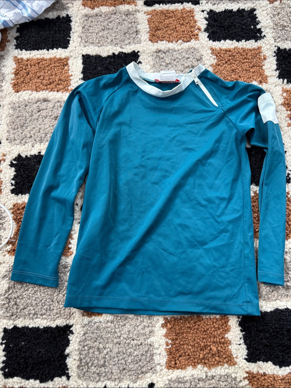 Kids Long-Sleeve Teal Swim Rashguard with Contrast Collar